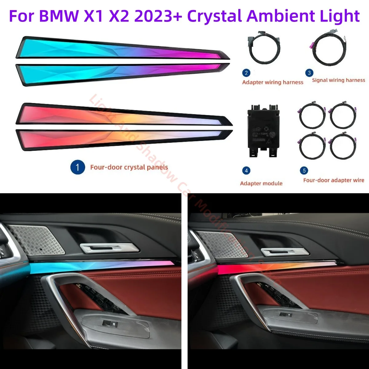 

Атмосферная лампа для BMW X1 X2 2023+ Crystal Ambient Light Обновление внутреннего освещения автомобиля Автозапчасти Динамический стиль Кристаллическая декоративная панель
