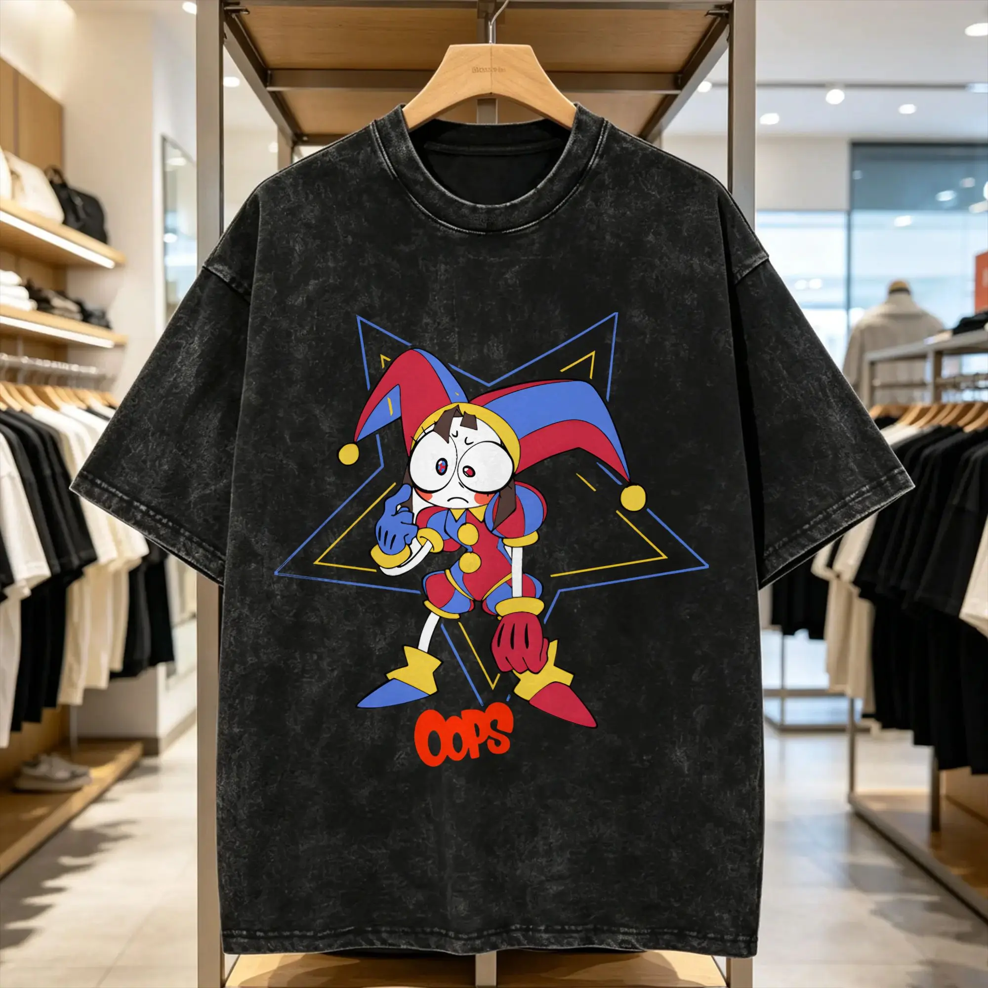 Cartoon Digatal Circus Men's T Shirts Washed  Awesome Tee Shirt Short Sleeve Round Neck T-Shirt Pure Cotton Summer Tops