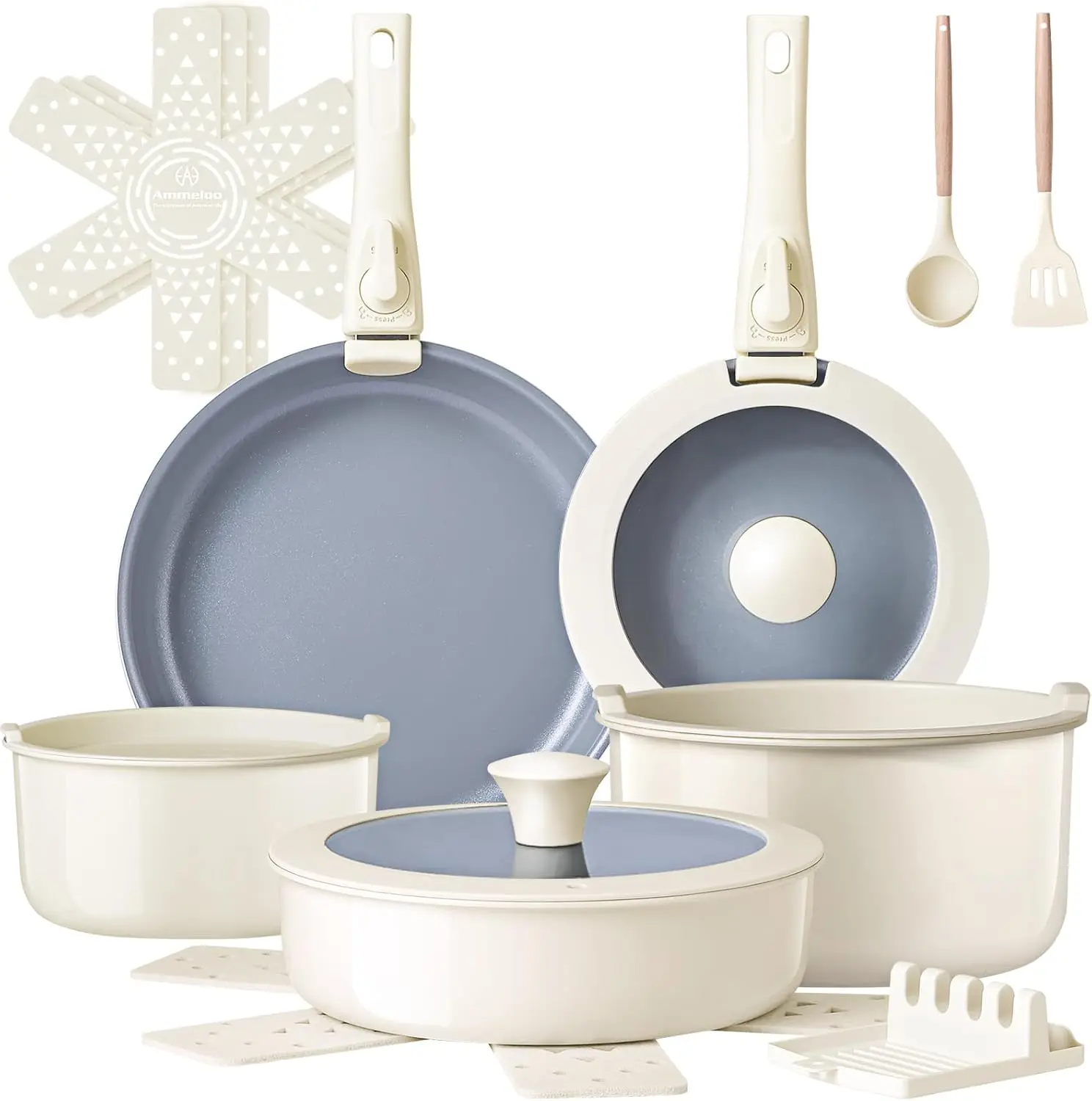 18-Piece Non-Stick Ceramic Cookware Set, Induction Ready, Dishwasher & Oven Safe, PFAS PFOA PTFE Free
