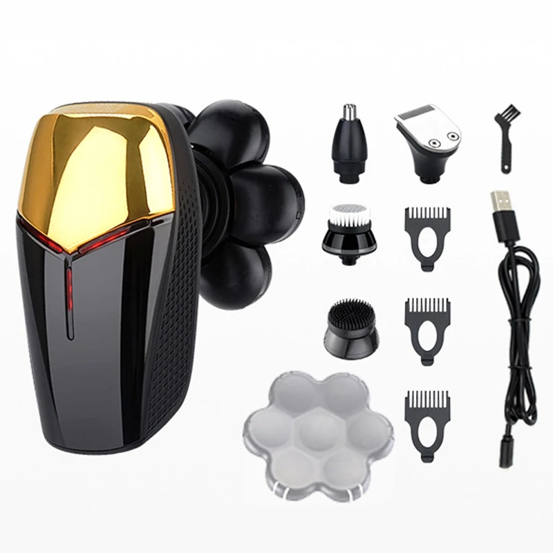 Men's Shave Standalone 7 Blades Floating Head Waterproof Nose Hair Trimmer Men's Multifunctional USB Rechargeable Trimmer