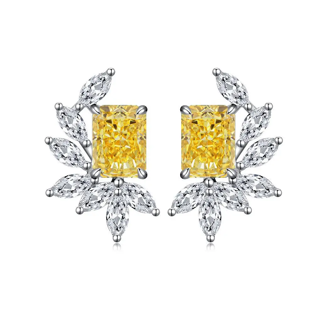 2 Karat Radiant-Schliff 6x8 mm Orange & Rosa High-Carbon-Diamant-Ohrstecker, 14K Weißgold-Fassung für Damen-Modeschmuck – Detail 2