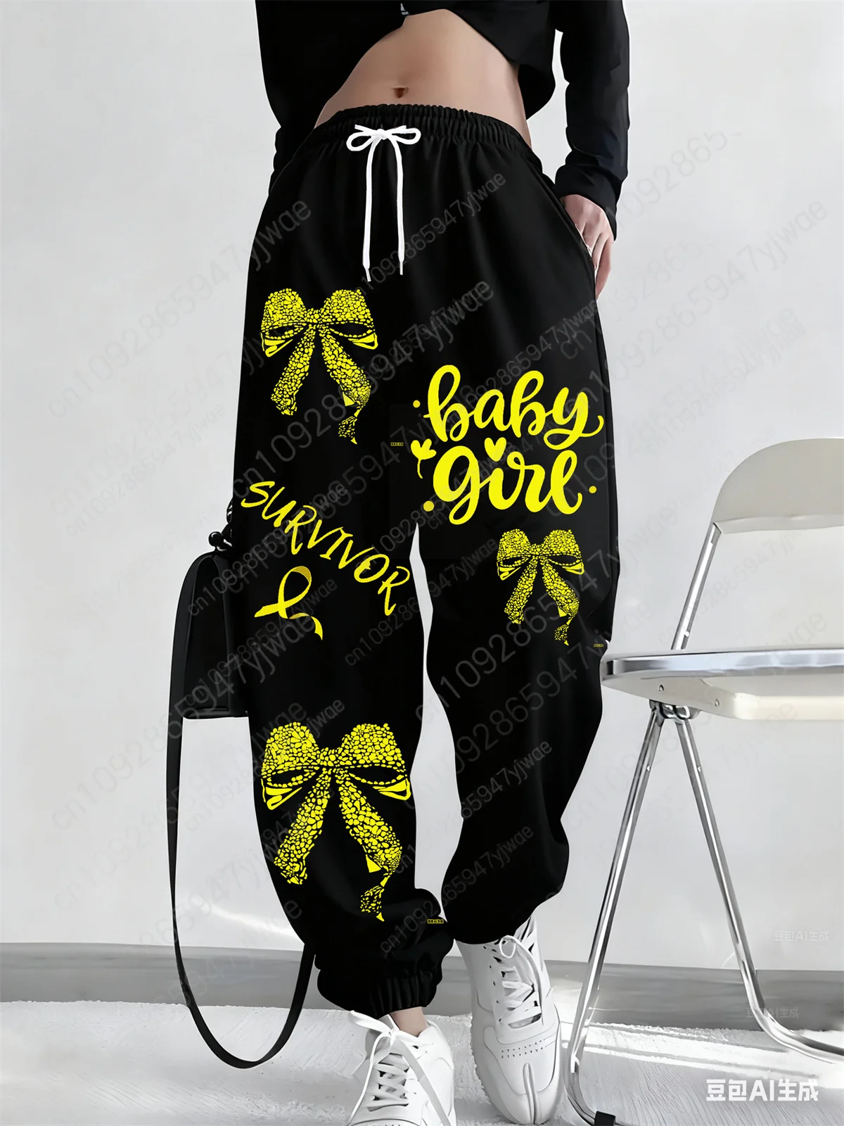 Bebê menina carta arco impressão esportiva outono feminino solto calças com cordão ao ar livre fitness e lazer calças esportivas