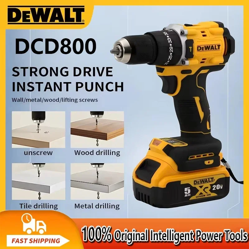 Dewalt DCD800 2000 RPM Accuklopboormachine 1/2 Inch Borstelloze Elektrische Schroevendraaier Lithium Elektrisch Gereedschap Voor Dewalt 20 V Batterij