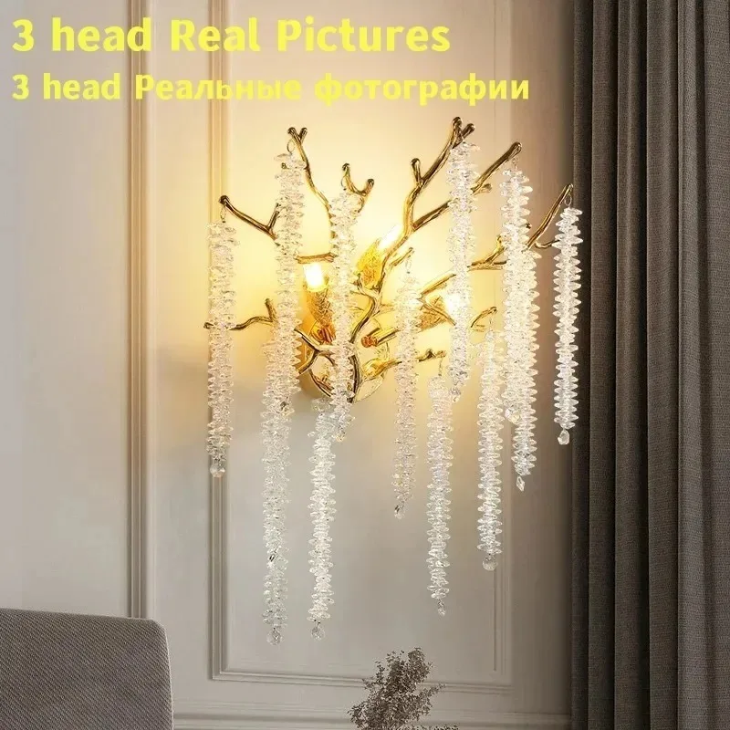 Imagem -03 - Nordic Crystal Wall Lamp Luxo Ouro Luz Iluminação Decoração Sala de Estar Quarto Cabeceira Sala de Jantar Corredor k9