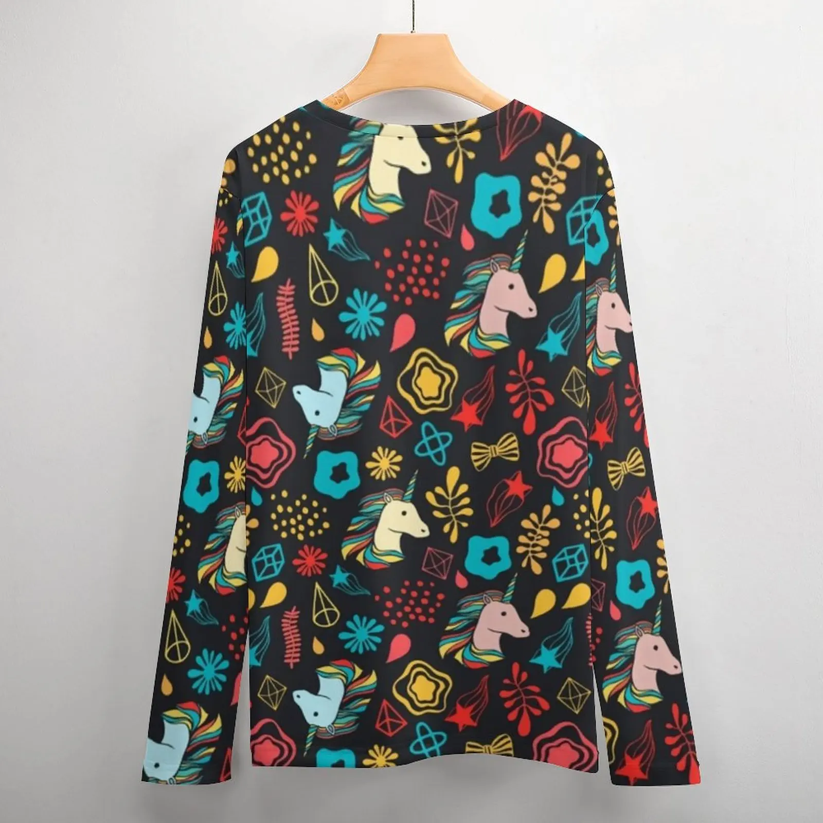 يونيكورن حزب تي شيرت لطيف الحيوان طباعة العصرية تي شيرت مع جيب كم طويل الجرافيك قمم الربيع مضحك المتضخم أعلى المحملات #5