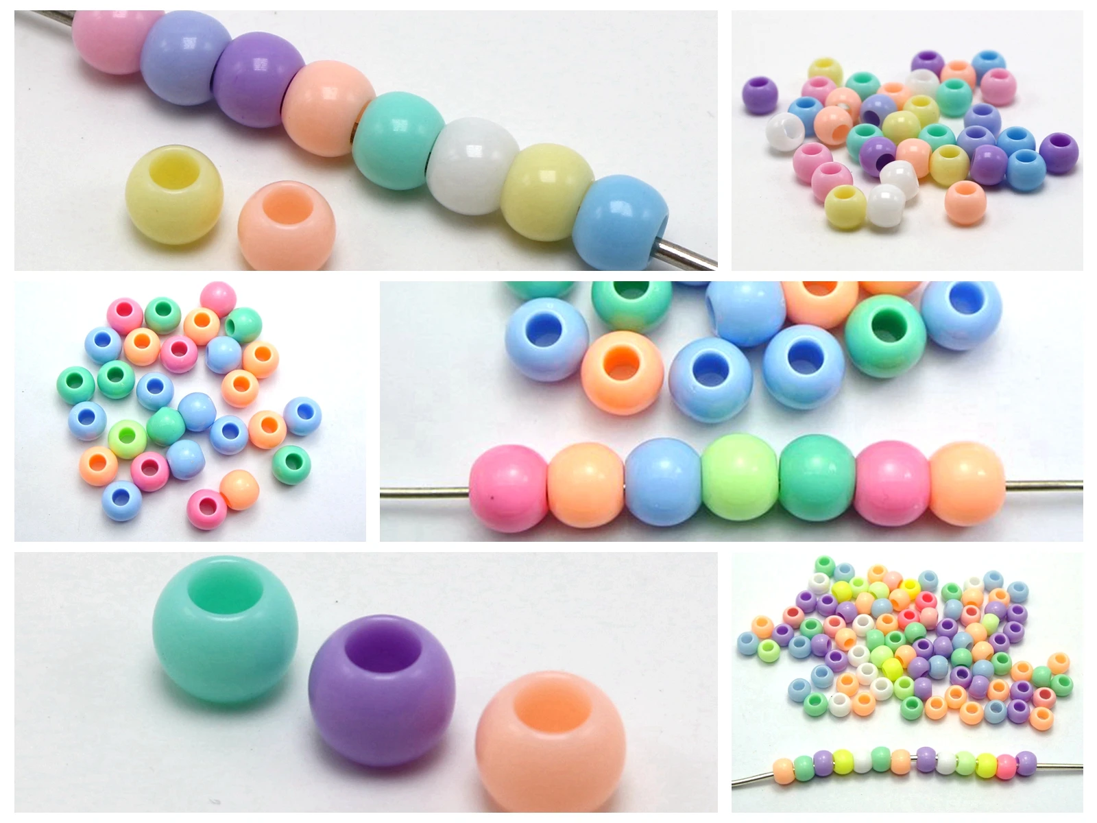 Craft DIY Mixed  Color Acrylic Round Pony Beads 8mm-12mm for Kids Craft