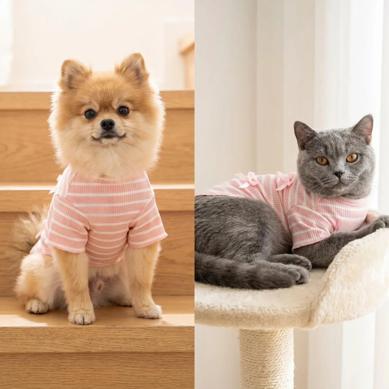 1 Stück Niedliches Hundeshirt mit Schleifendekoration, Gestreift, Weich, Dehnbar, Gerippt, Katzen-T-Shirt, Frühling Sommer Atmungsaktive Haustierkleidung – Detail 7