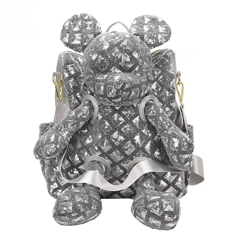 Women's Pink Mickey Mouse Shaped Tote Bag | Glitter Sequin Decor Soft Plush Cute Casual Daily Commute Shoulder Bag