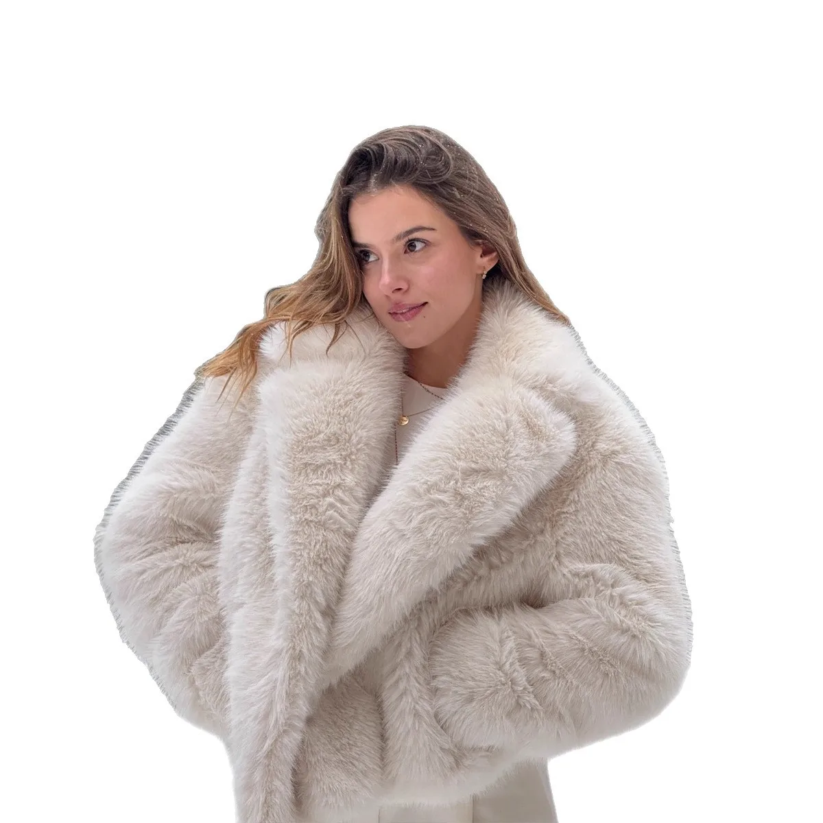 

Imitation fur jacket plush women's clothing solid color warm good looking