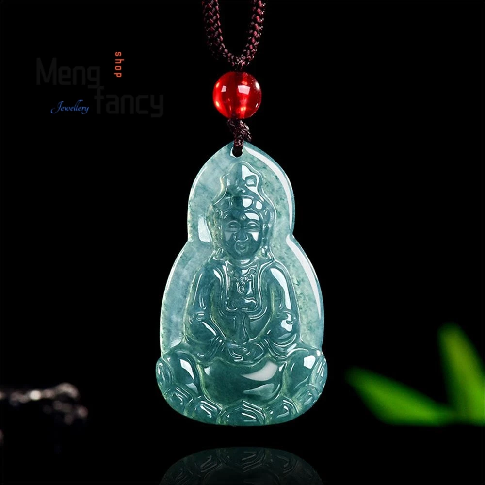 

Natural A-grade Jadeite Blue Water Pure Bottle Guanyin Bodhisattva Pendant Ice Type Jade Buddhist Amulets Couple Fashion Jewelry