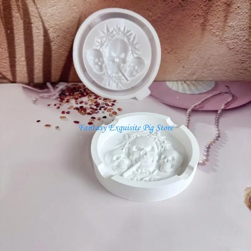 Detailed Skull Silicone Craft Mold Washable Flexible For Resin Concrete Creations Unique Ashtray Gift Making Accessory