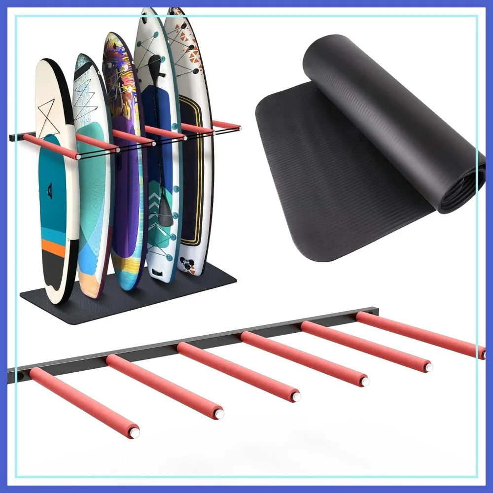 

Upgrade Surfboard Wall Mount, 6 Arms Rack with Rubber Mat & Bungee Cord, Holds 5-6 Boards Garage Storage