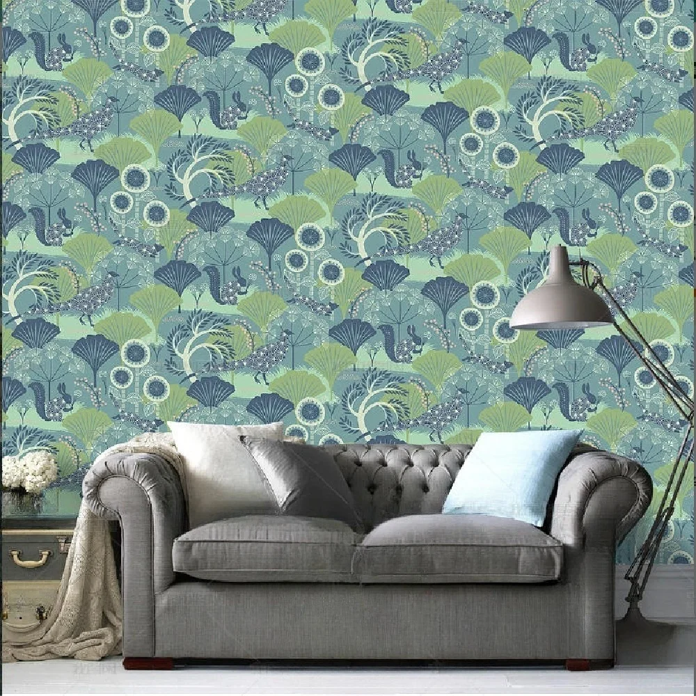 Customized Wallpaper Nordic Cute Cartoon Forest Rabbit Bird Children's Room Background Wall wall sticker 3d Wallpaper