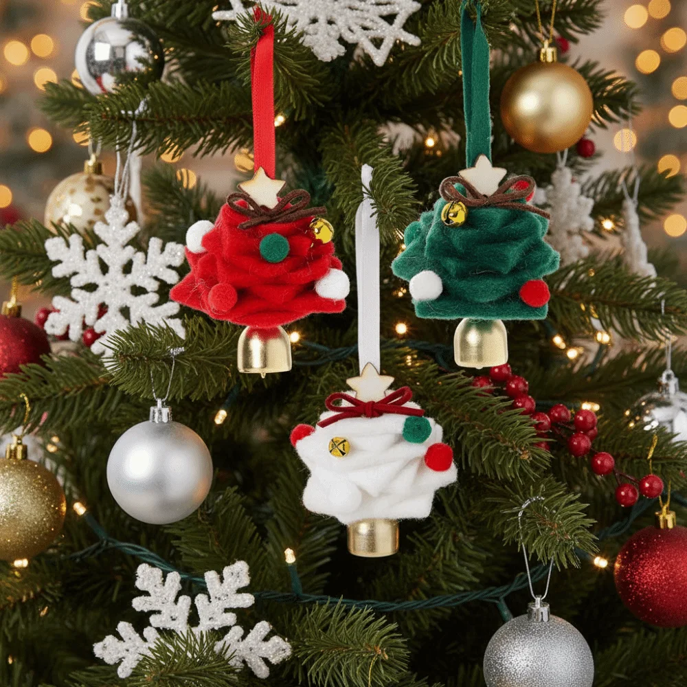 Rustic Felt Christmas Bell Pendant Creative Stars Xmas Tree Pendant Crisp Sound Mini Christmas Hanging Decorations for Xmas Tree