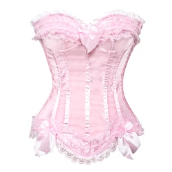 Corsetto Overbust in pizzo Sexy Top donna Vintage Satin Bow Bustier Lingerie con cerniera Plus Size Body Shaper Burlesque corsetti