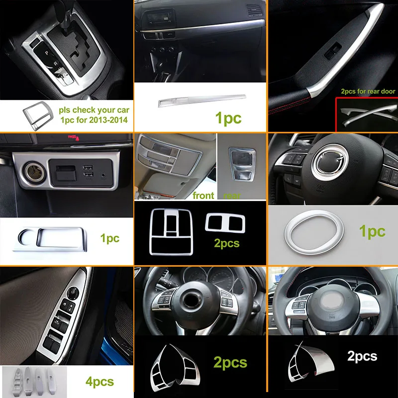 Silver For Mazda 2013-2016 CX-5 Gear Shift Panel Glass Control Panel Door Horn Frame Decorate CX5 2015 Accesorios Interiore