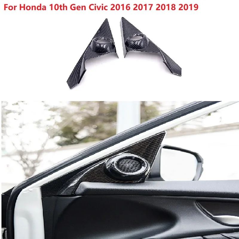 

For Honda 10th Gen Civic 2016 2017 2018 2019 2X Car Front Door Interior Speaker Window A Pillar Carbon Fiber Grain Cover Trim