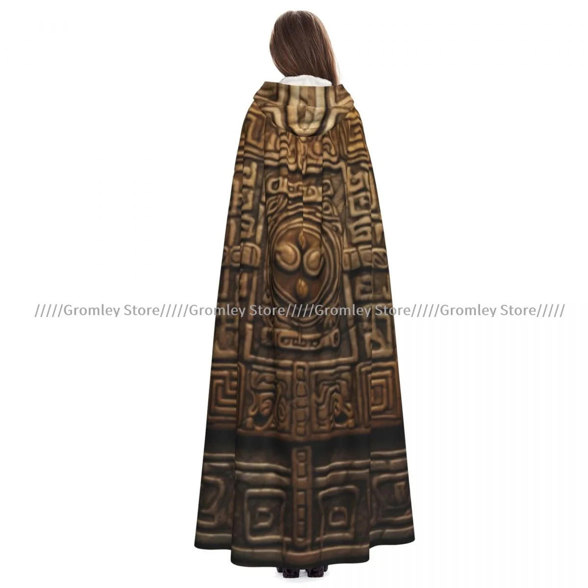 

Embossed Egyptian Stone Wall Witch Cloak Hooded Cosplay Costume Halloween Adult Long Party Cape