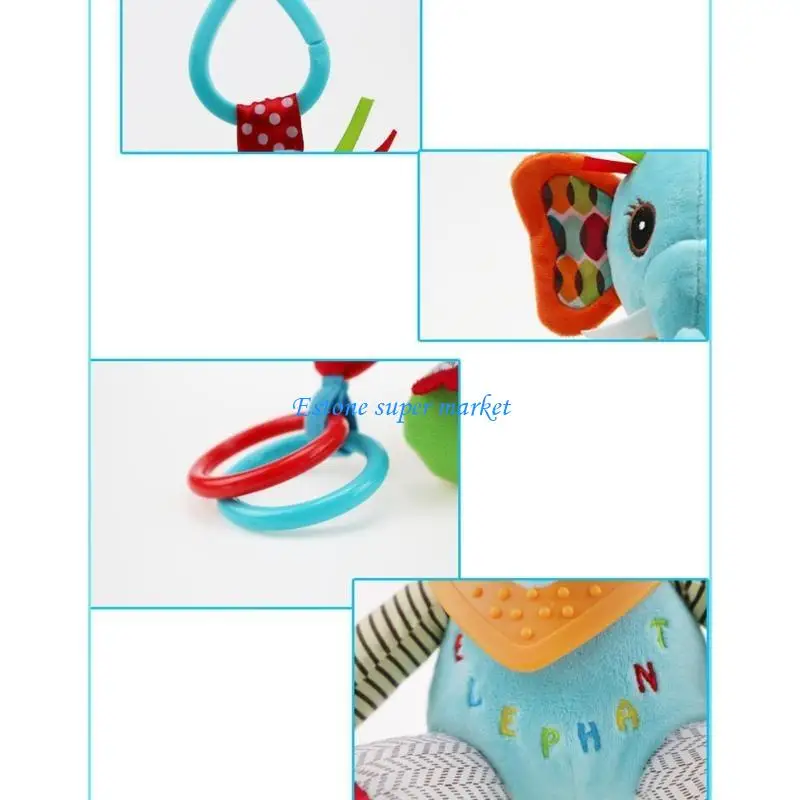 090B Animal Shaped Rattle Baby Gifts Infant Bed Around Decoration Hanging Toy with Teether