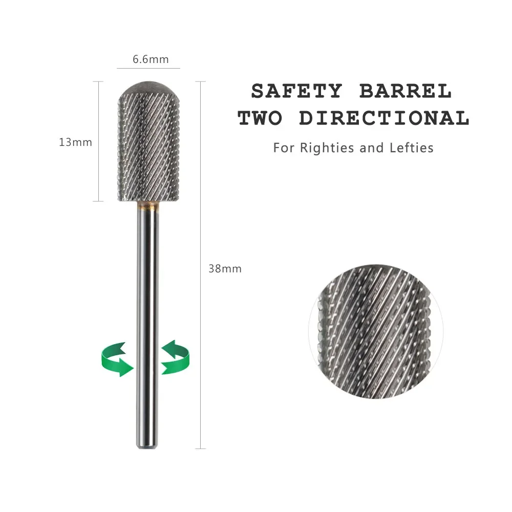 6.6mmスムーストップ大型バレルネイルドリルビット安全カーバイドビットフライスカッターマニキュア用ジェル除去アクセサリー