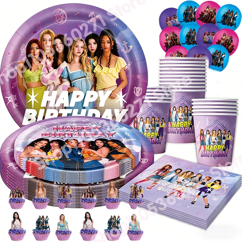 Decoración para Fiesta K-Katseye, Globos, Mantel, Pancarta, Fondo y Pastel para Cumpleaños y Aniversario de Chicas Jóvenes del Grupo Kpop