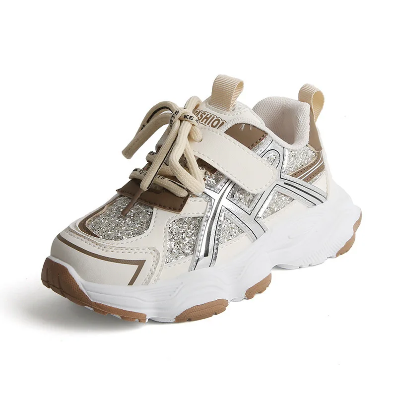 Enfants printemps automne avant à lacets papa chaussures garçons paillettes baskets basses filles semelle souple rayé Velcro neutre chaussures décontractées
