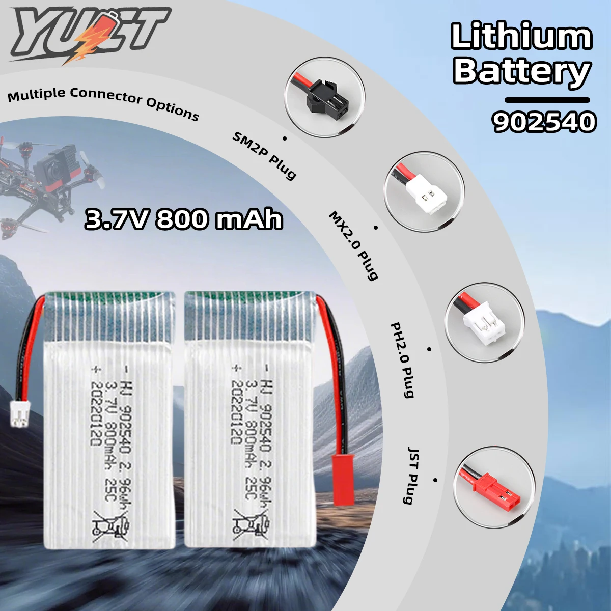 

YUCT 3.7V Lithium Battery 800mAh high-rate 25C for Model Toy Smart Watch Intelligent Quadcopter Flight LiPo Battery