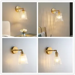 Retro Brass Wall Lamp Modern Nordic Small Glass Shade Bedside Lamp Simple Bathroom Mirror Front Light Copper With Switch Sconce