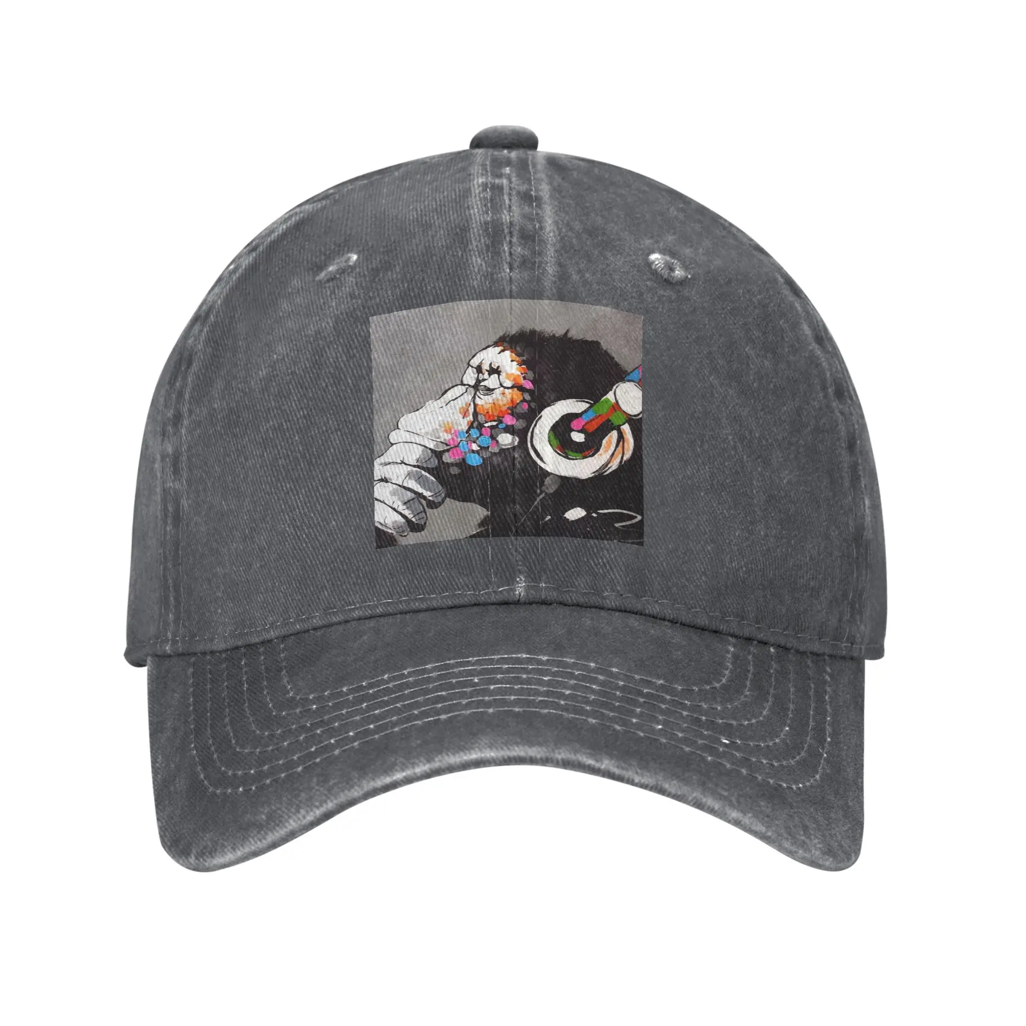 Banksy DJ Monkey Thinker with Headphones Washed Denim Cap Casual Baseball Caps Adjustable Hat Summer Unisex Baseball Hats