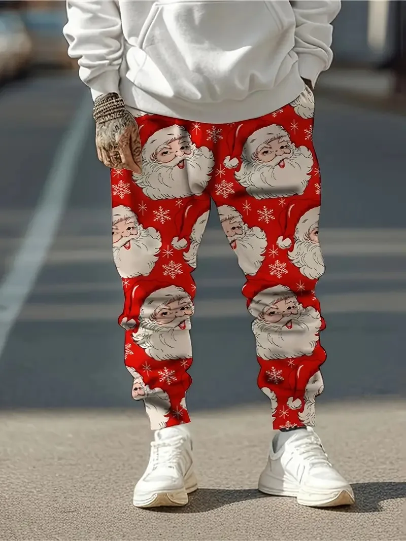 

New men's trousers for Spring and Autumn and Christmas 2025 Casual and fashionable Santa Claus printed men's trousers