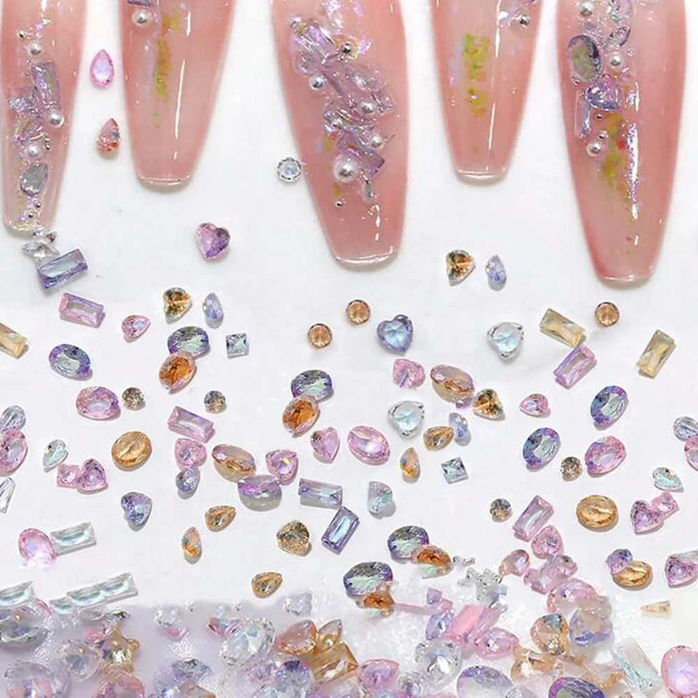 50 pièces 3D 5A Mini Zircon Nail Art strass formes mixtes diamants éblouissants breloques pour ongles glace translucide Cognac Nail Art Decorati