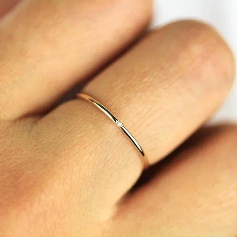 Stainless Steel Minimalist Thin Rings for Women Wedding Brilliant Cubic Zircon High Quality Versatile Female Finger Ring Jewelry