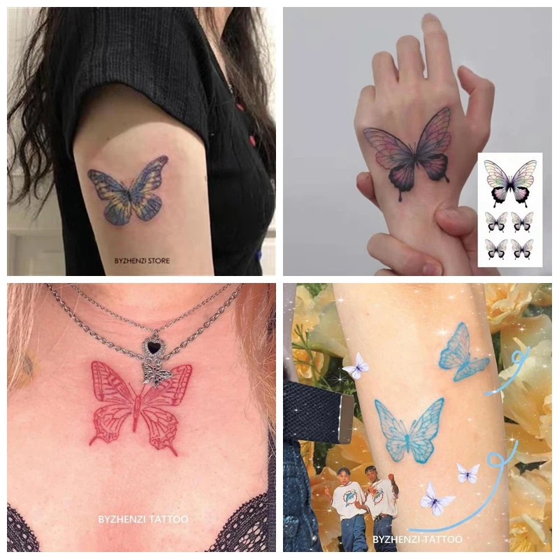 Black Watercolor Butterfly Waterproof Temporary Tattoo Women Sticker Sexy Fashion Line Flower Arm Fake Tattoo Tatouage Ephemere