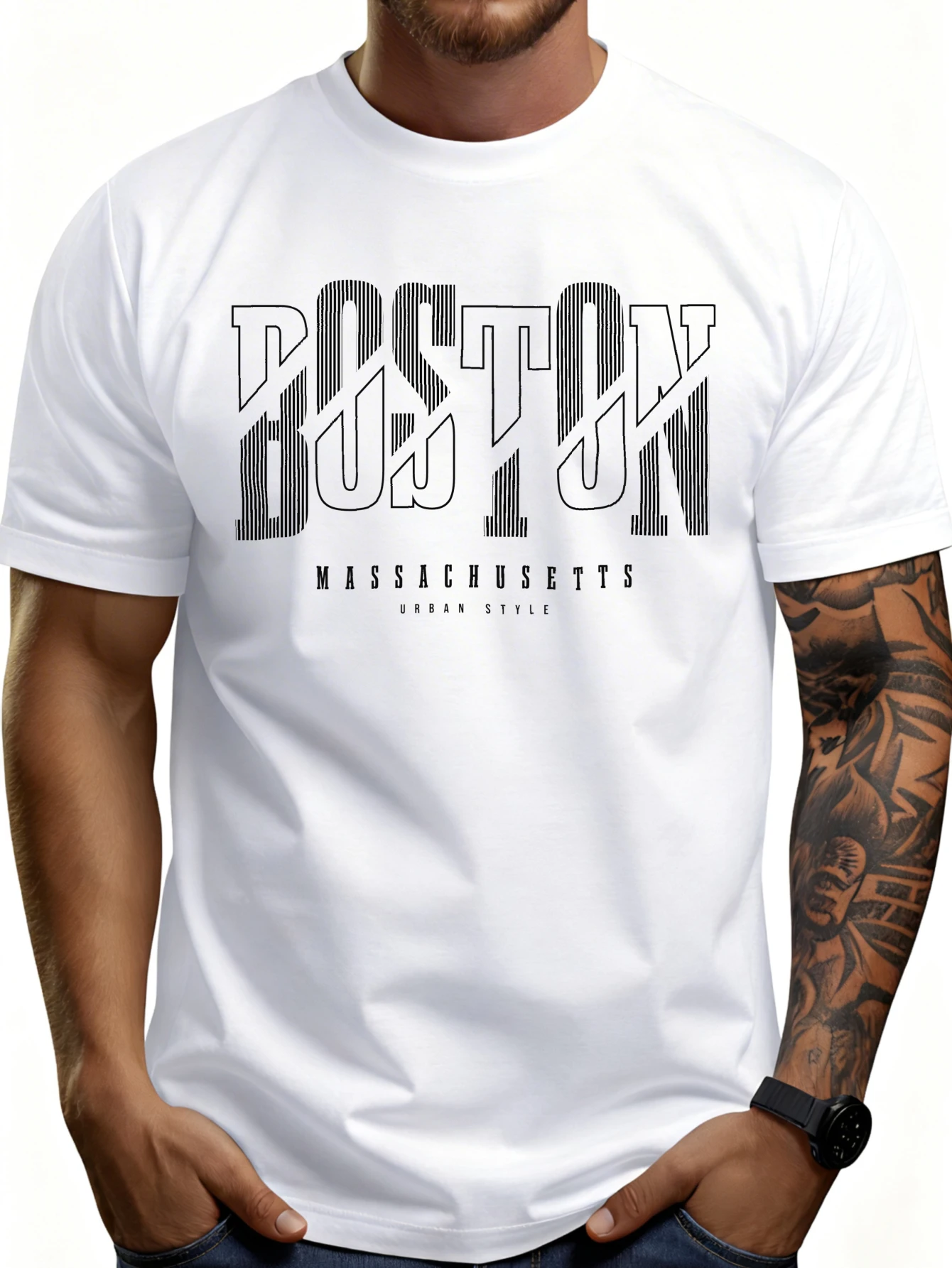 Casual Urban Style Men's T-Shirt Boston Massachusetts Graphic Design Summer Wear Gift for Him