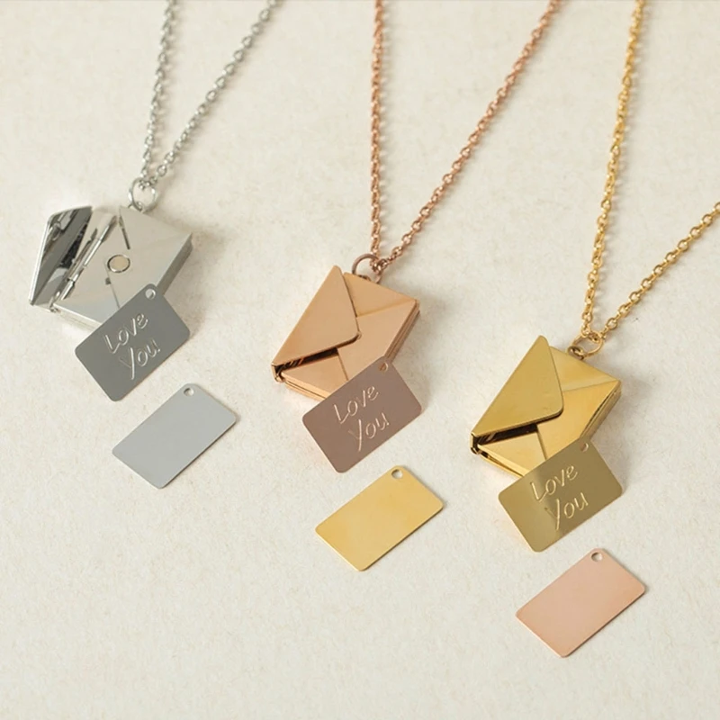 Envelope Locket Necklace Stainless Steel Gold Silver Love you Secret Message Pendant Necklace Jewelry Gift Dropsale