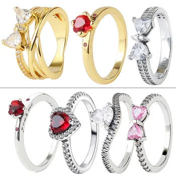 2025 Nieuwe 925 Zilveren Ring Rode Boog Ring Explosie van Liefde Vinger ring Voor Vrouwen Gift Verjaardag Originele Merk Fijne sieraden