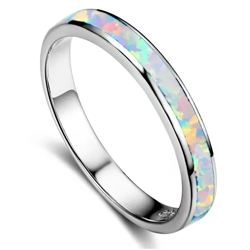 JLR-048 Fantastic natural white opal finger rings for women wedding anniversary jewelry fancy classic ring