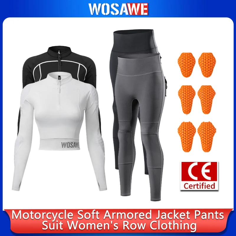 WOSAWE Women Motorcycle Riding Suit Summer Crop Jacket Pants Set with Removable Shoulder Elbow Knee Pads Full Zip Moto Gear