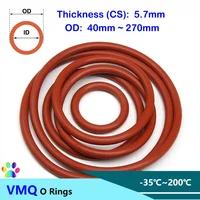 5 uds junta tórica de silicona roja VMQ CS 5,7mm OD 40 ~ 270mm grado alimenticio buen sellado arandela de silicona impermeable anillo de goma
