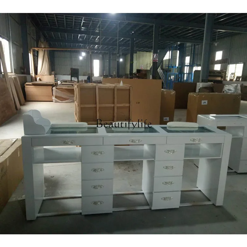 

02Simple Glass Nail Table Nail Shop Suit with Drawer