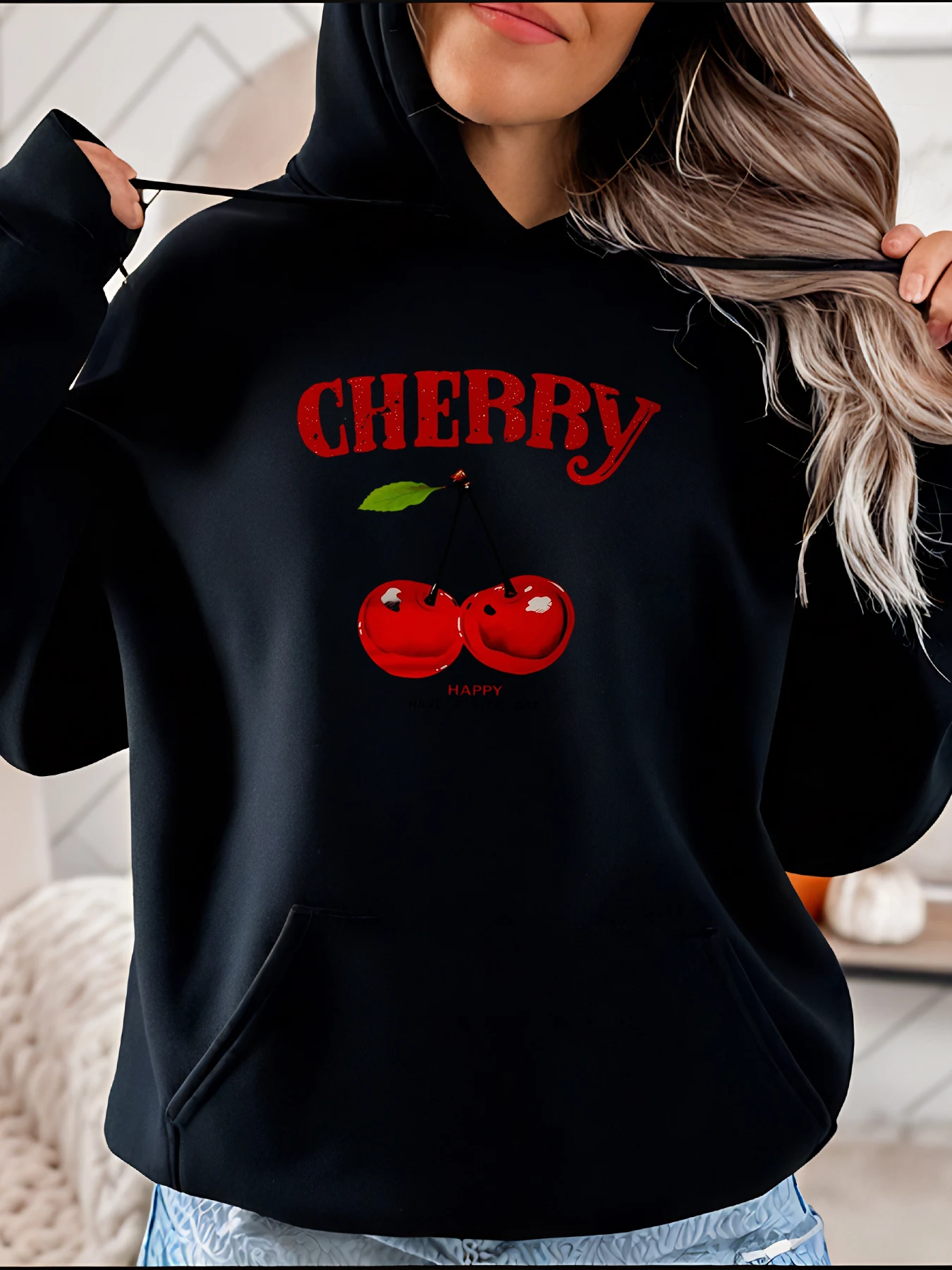 

Толстовка с вишневым принтом в повседневном стиле с вишневым дизайном для женской повседневной носки