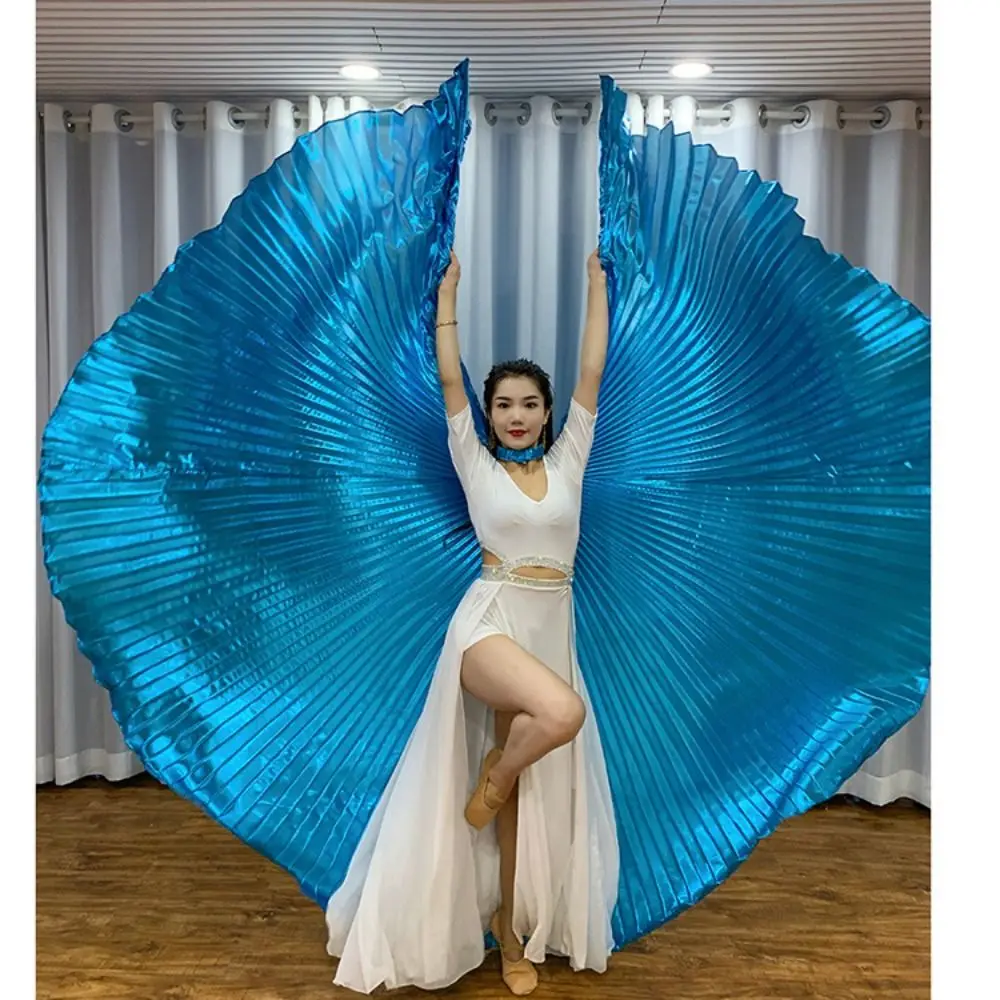 Accesorio creativo de ala para danza del vientre, 360 grados con varilla telescópica, capa de gran rendimiento plisada, accesorios de danza Oriental suaves