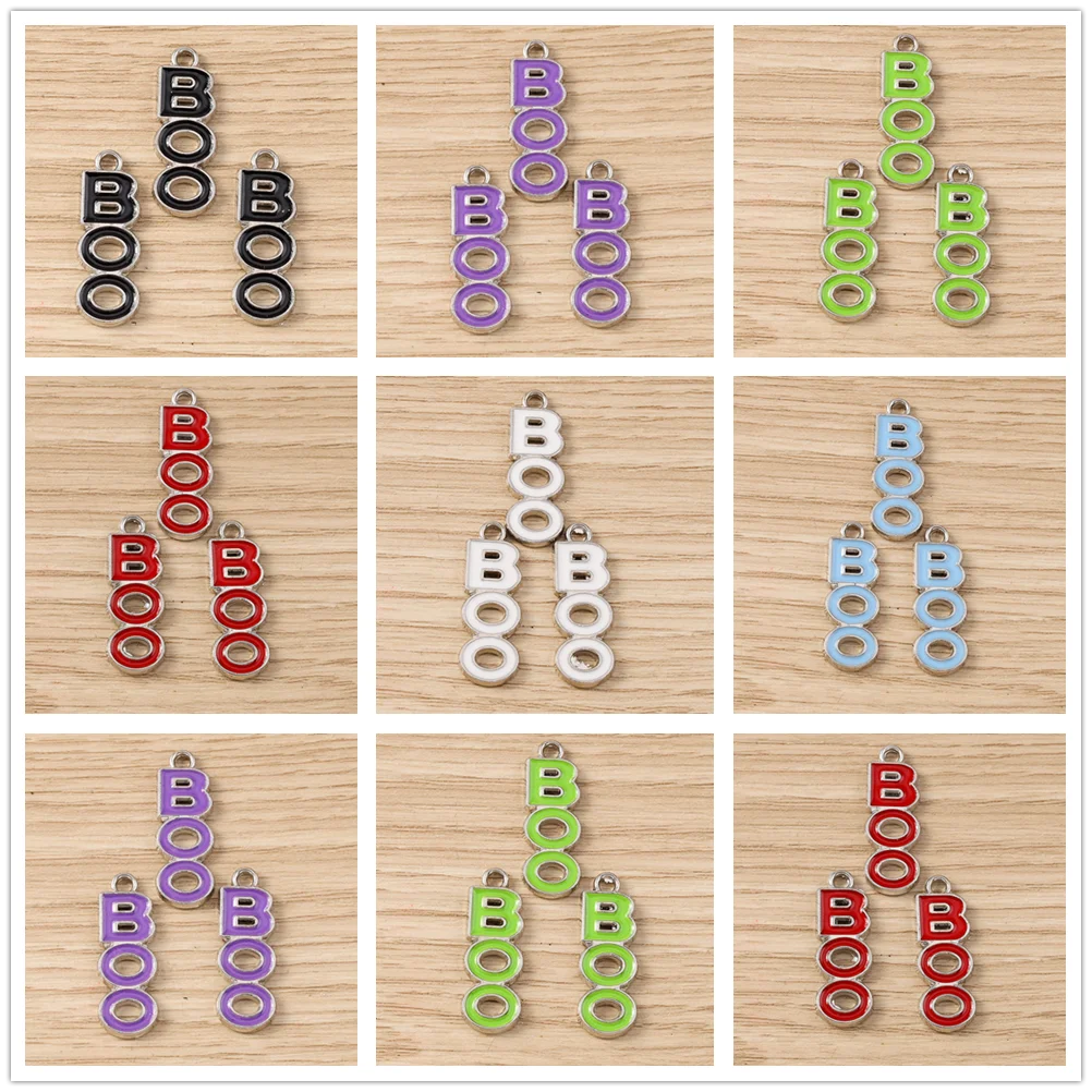 Tusember 10Pcs 6 Colors Cute Ghost Happy Halloween Boo Charms for DIY Jewelry Making Drop Earring Bracelet Necklace Accessory