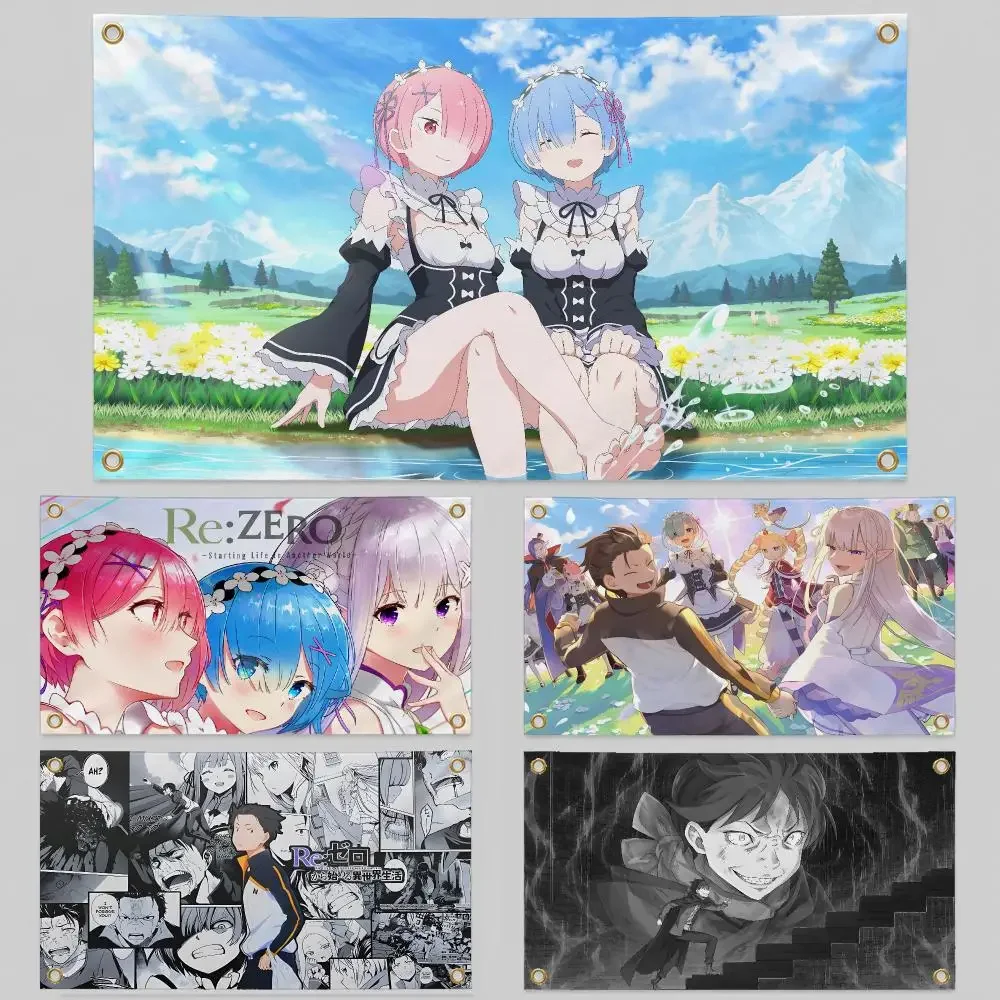 Anime Re:ZERO Subaru Emilia Rem Season 4 Flags Wall Hanging Background Flag Wall Decor Banners for Outdoor Bedroom Dorm Room