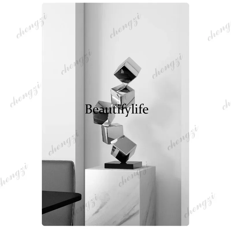 M138 TTT Stainless Steel Water Ripple Cube Geometry Mirror Decoration, Hotel, Office, Porch, Home, Shop Tabletop decoration