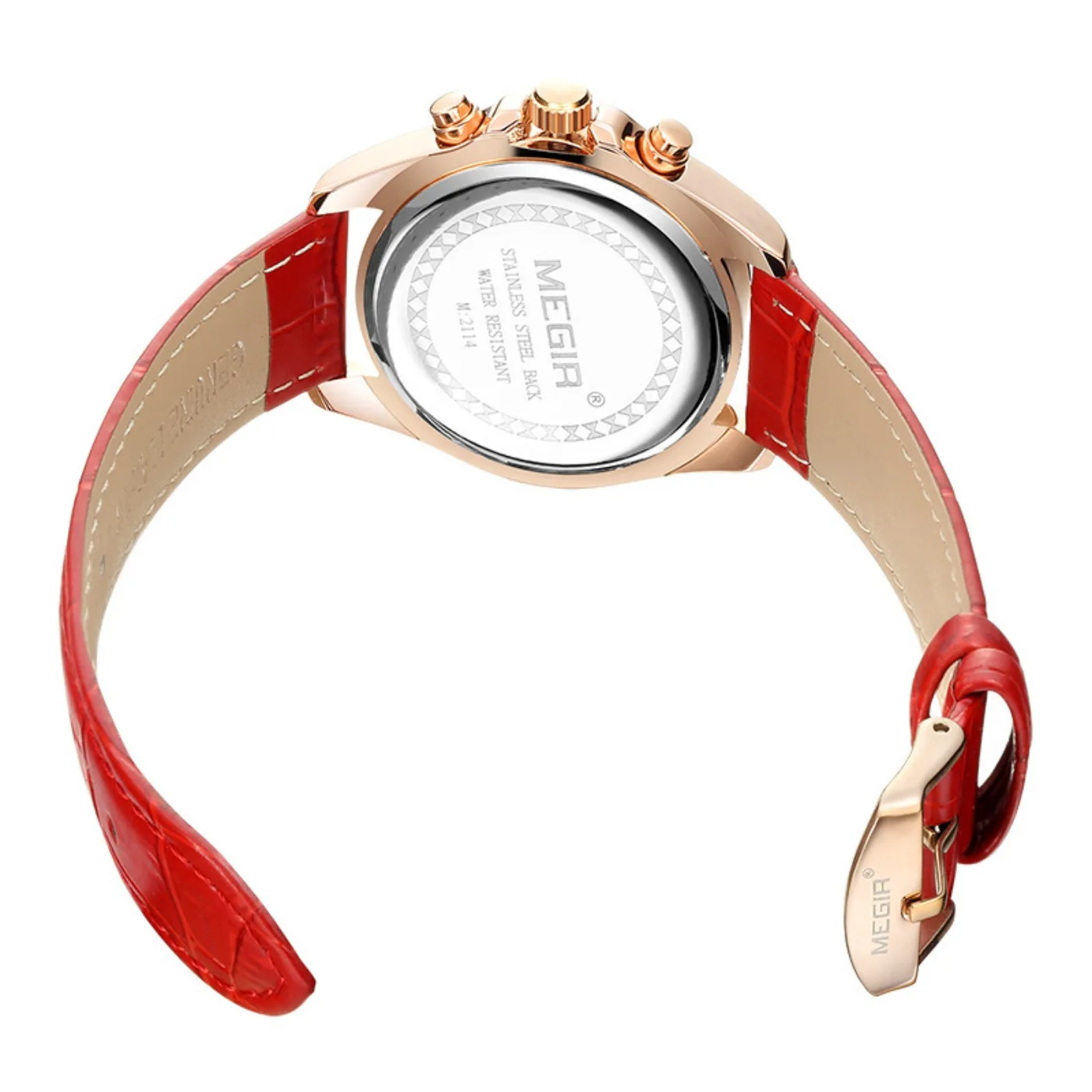 MEGIR New Luxury Leather Watch Women Female Top Brand Chronograph Quartz Wristwatch Lady Relogios Femininos Clock 2114 White view 5