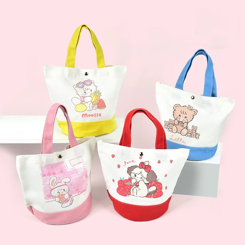 Cartoon Cute Mikko Character Bucket Bag Canvas Cylinder Handbag Girls Lunch Bag