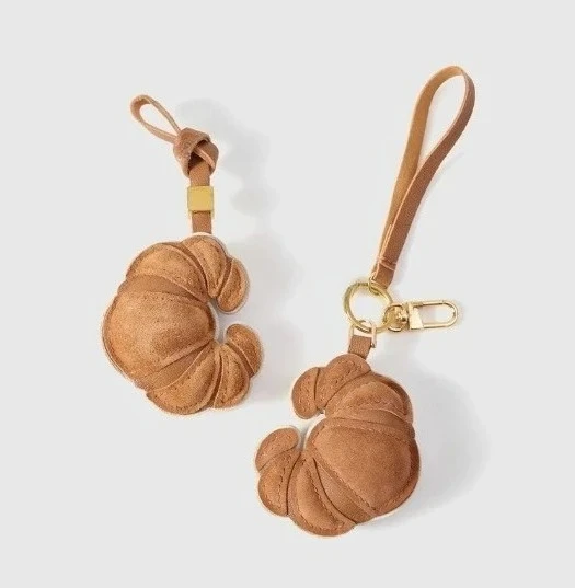 Croissant-style bread genuine leather handmade cute bag charm pendant keychain decoration simple gift