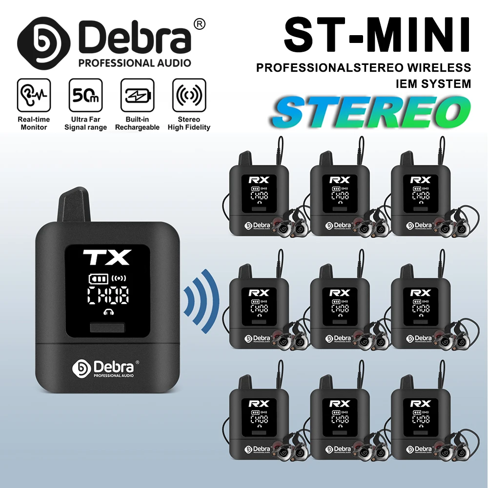 نظام مراقبة داخل الأذن ستيريو ST-MINI الجديد من Debra، نقل الإشارة الرقمية 2.4G، للبث المباشر وأداء المسرح