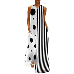 Robe Striped Polka Dot Women Beach Dress Summer Black and White Two Tone Street Style Casual Long Dresses Women Party Maxi Dress